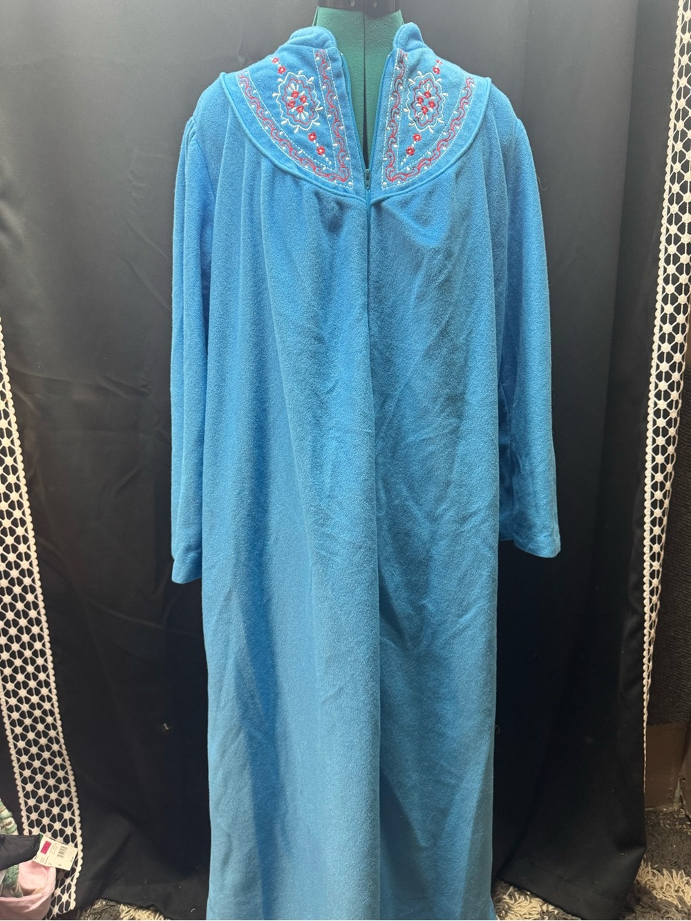 Classic Blue Embroidered Long Women's Robe